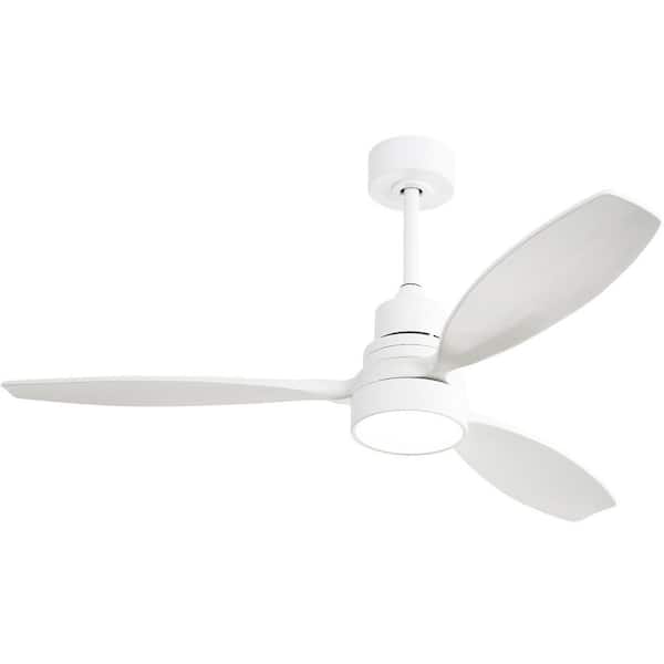 Sofucor 52 in. with LED Light Indoor/Outdoor White Ceiling Fan Wood and Remote Control