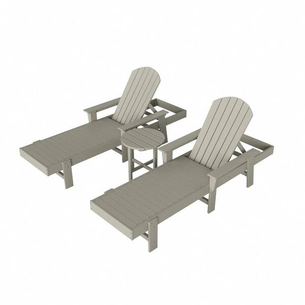 WESTIN OUTDOOR Altura 3-Piece Classic All Weather Adirondack Poly Reclining Outdoor Chaise Lounge Chair with Arms in Sand