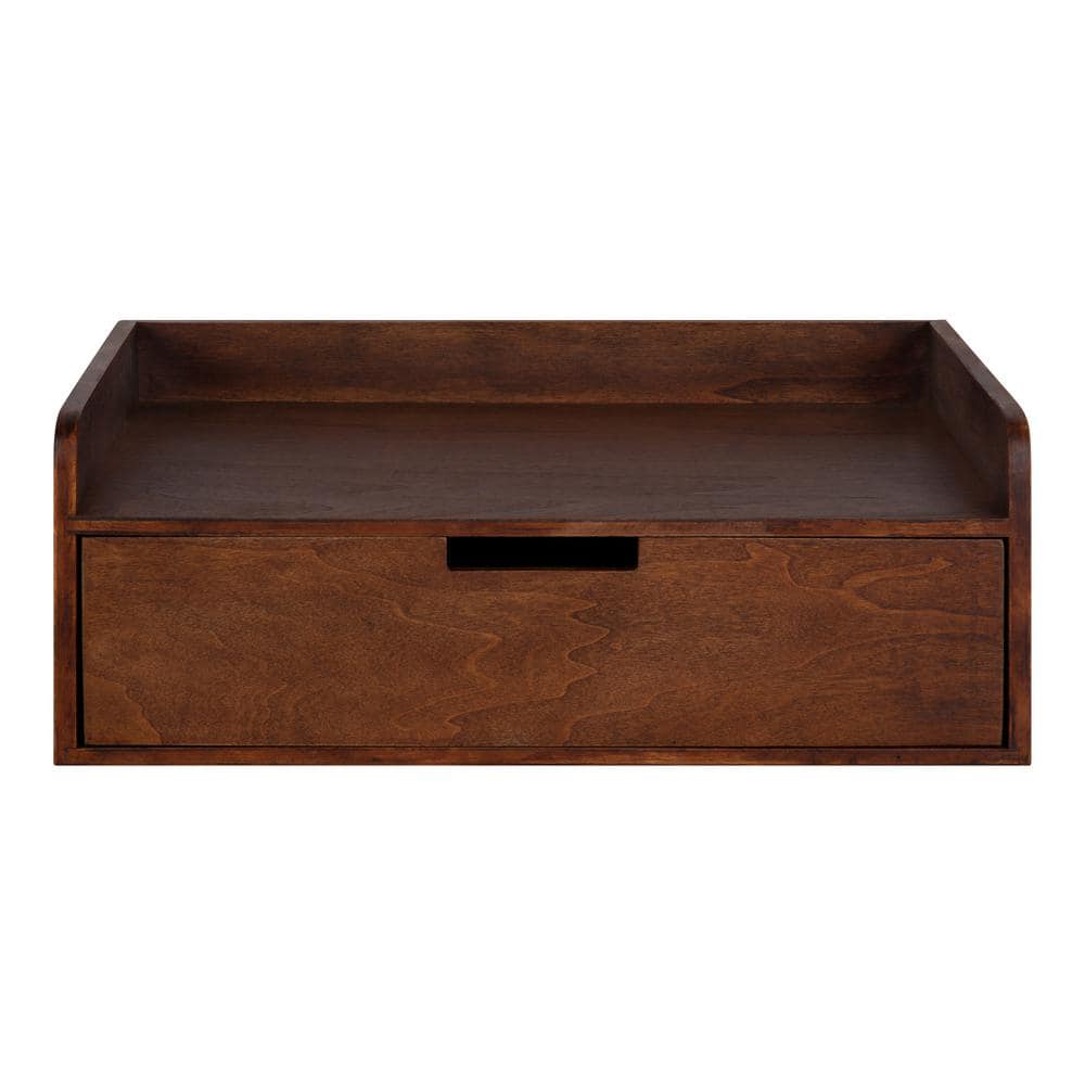 Walnut Brown Floating Shelf Side Table with Drawer