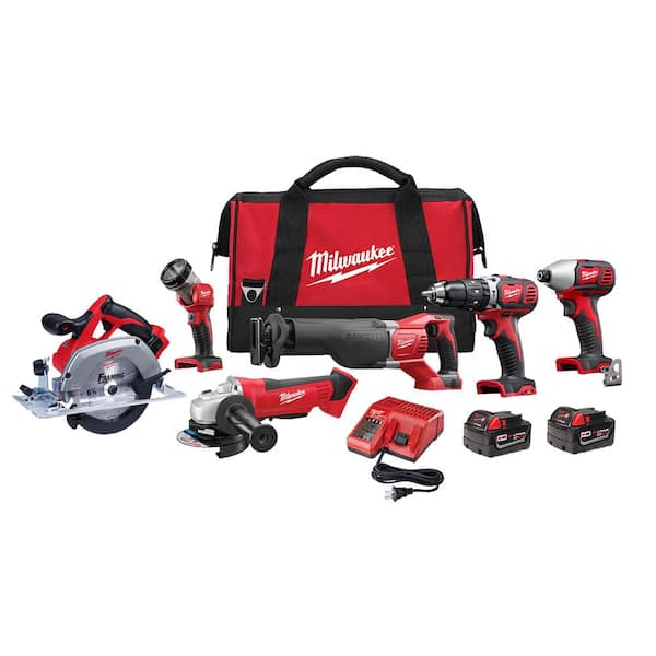 Milwaukee M18 18V Lithium-Ion Cordless Combo Tool Kit (6-Tool) with Two 3.0 Ah Batteries, 1 Charger, 1 Tool Bag