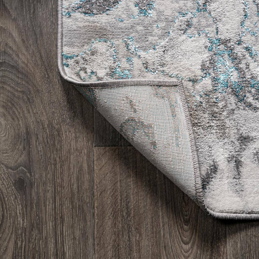 Gray and Turquoise Abstract Washable Synthetic Runner Rug 2' x 10'