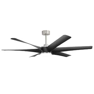 Hector II 65 in. Indoor Black-Blade Satin Nickel Windmill Ceiling Fan with Color-Changing LED Light with Remote Included