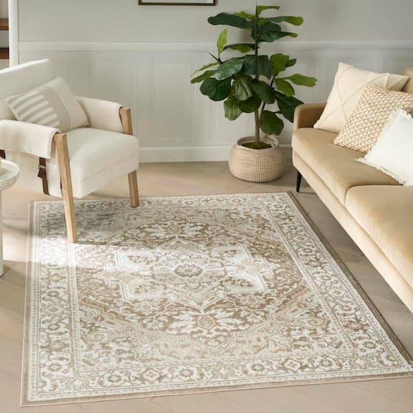 Dekor Taupe Ivory 4 ft. x 6 ft. Center medallion Traditional Area Rug