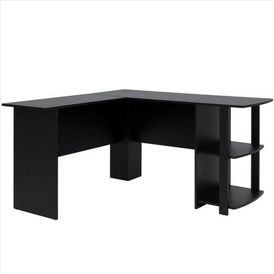 52 in. L-Shaped Wood Right-angle Computer Desk with 2-Layer Bookshelves