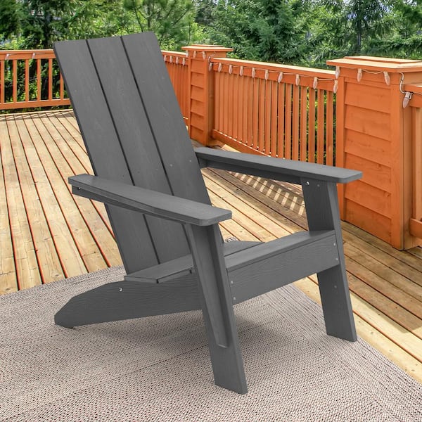 Sonkuki Charcoal Gray Adirondack Chair with Big Armrests Weather Resistant, Easy Installation Outdoor for Patio (1-Piece)