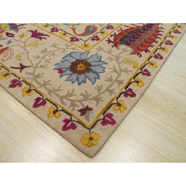 Ivory 7 ft. 9 in. x 9 ft. 9 in. Hand-Tufted Wool Transitional Paisley Area Rug