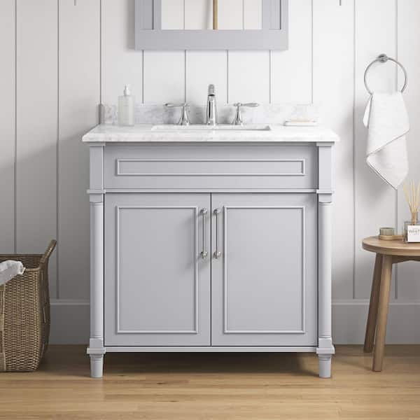 Home Decorators Collection Aberdeen 36 in. Single Sink Dove Gray Bath Vanity with Carrara Marble Top (Assembled)