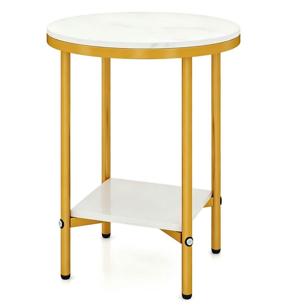 2-Tier Round Coffee Table with Storage Shelf-1