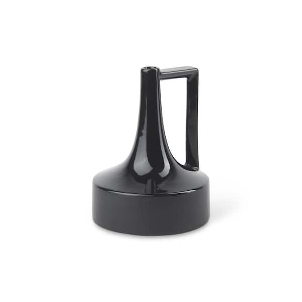 Burton 8.3 in. H Small Glossy and Matte Black Ceramic Jug Vase