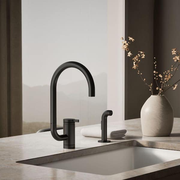 Components 1 Handle Deck Mount Standard Kitchen Faucet in Matte Black