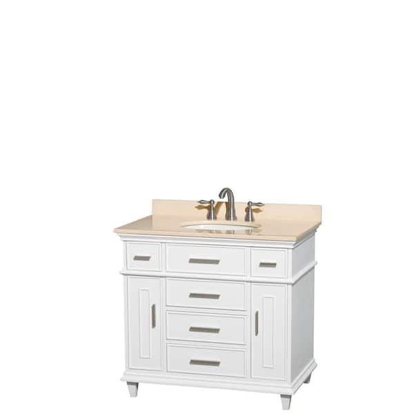 Wyndham Collection Berkeley 36 in. Vanity in White with Marble Vanity Top in Ivory and Oval Basin