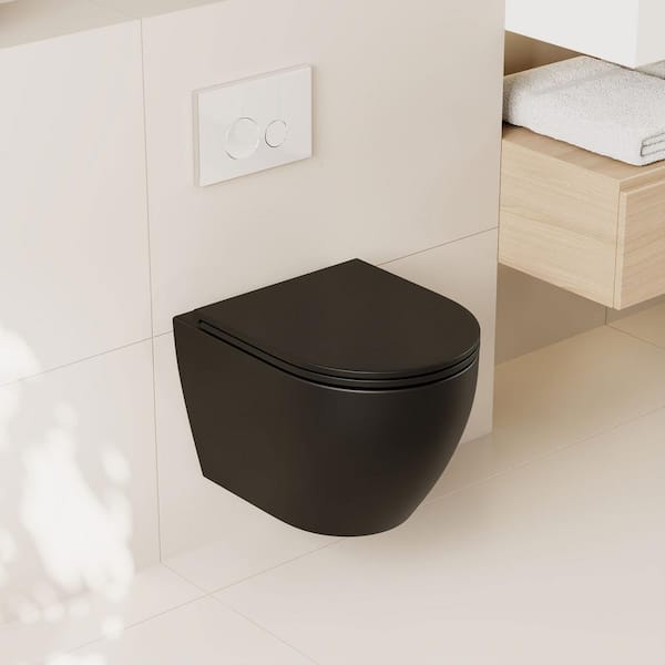 DEERVALLEY Liberty 1-Piece 1.1/1.6 GPF Dual Flush Elongated Wall Hung Toilets in Black, Soft Closing Seat Included