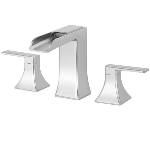 AKLFGN 8 in. Widespread Double-Handle Waterfall Bathroom Faucet in Polish Chrome