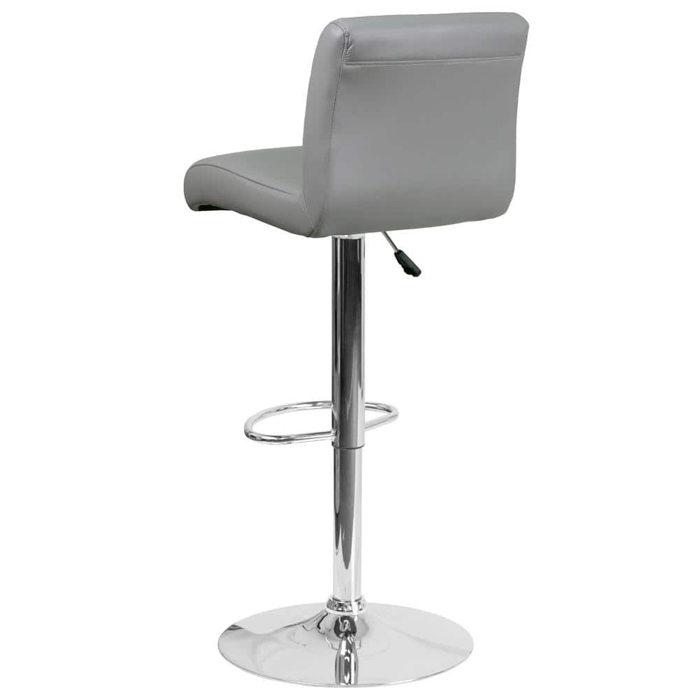 Gray Adjustable Height Swivel Bar Stool with Vinyl Seat