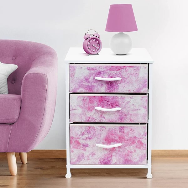 Sorbus 3-Drawer Tie-Dye Pink Nightstand 24.62 in. H x 16.5 in. W x 24.62 in. D