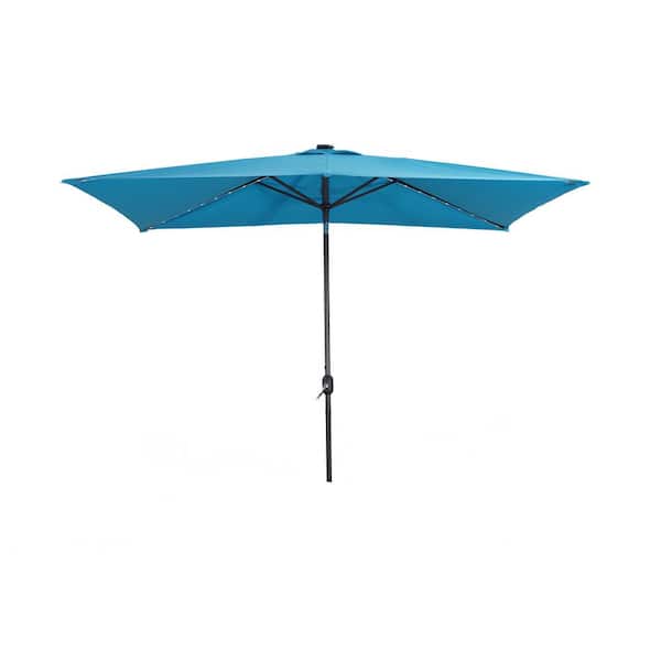 Unbranded 10 ft.x 7 ft. Rectangle Solution-Dyed Fabric Aluminum Market Patio Umbrella in Light Blue with Frosted Solar LED Light