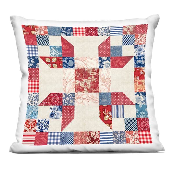 Stupell Industries Red and Blue Traditional Quilt Pattern Red Abstract Polyester 18 in. x 18 in. Throw Pillow