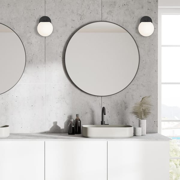 Crown Heights 6 in. 1-Light Matte Black Modern Wall Sconce with Etched Opal Glass Shade
