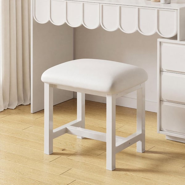 White Leather Makeup Vanity Stool, Small Vanity Chair, Cute Makeup Bench Seat with Leather Cushioned, Desk Stool