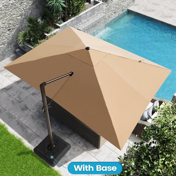 13 ft. x 10 ft. Rectangular Cantilever Patio Umbrella in Tan Brown with 220 lbs. Base Stand