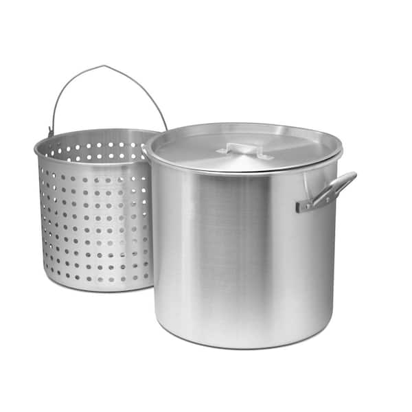 Unbranded 64 qt. Aluminum Cooking Stock Pot with Basket for Steaming Tamales Seafood Crawfish Boiler with Lid