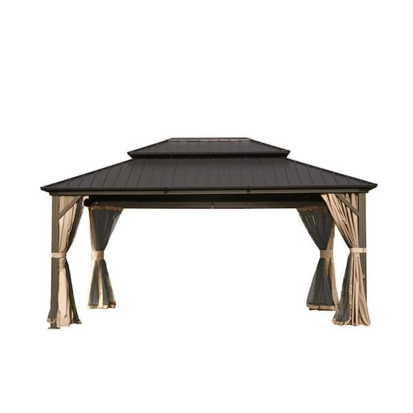 12 ft. x 16 ft. Hardtop Gazebo Metal Gazebo with Galvanized Steel Double Roof Canopy, Curtain and Netting