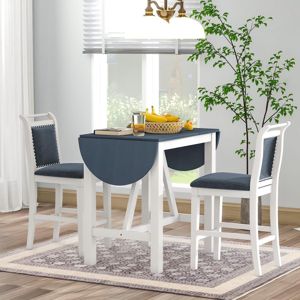 Bebe 3-Piece Oval White Solid Wood Top Extendable Dining Table Set Seat-2