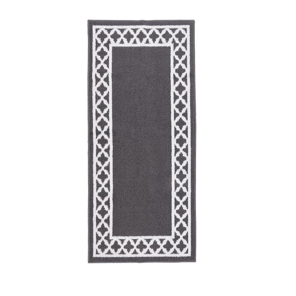 Tufted Dark Gray and White 2 ft. 2 in. x 5 ft. Collin Trellis Border Runner Rug