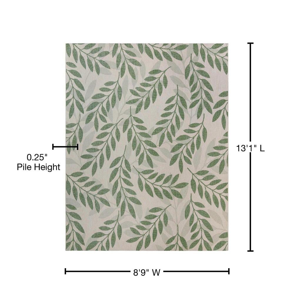 Large Beige and Green Synthetic Flatweave Outdoor Rug