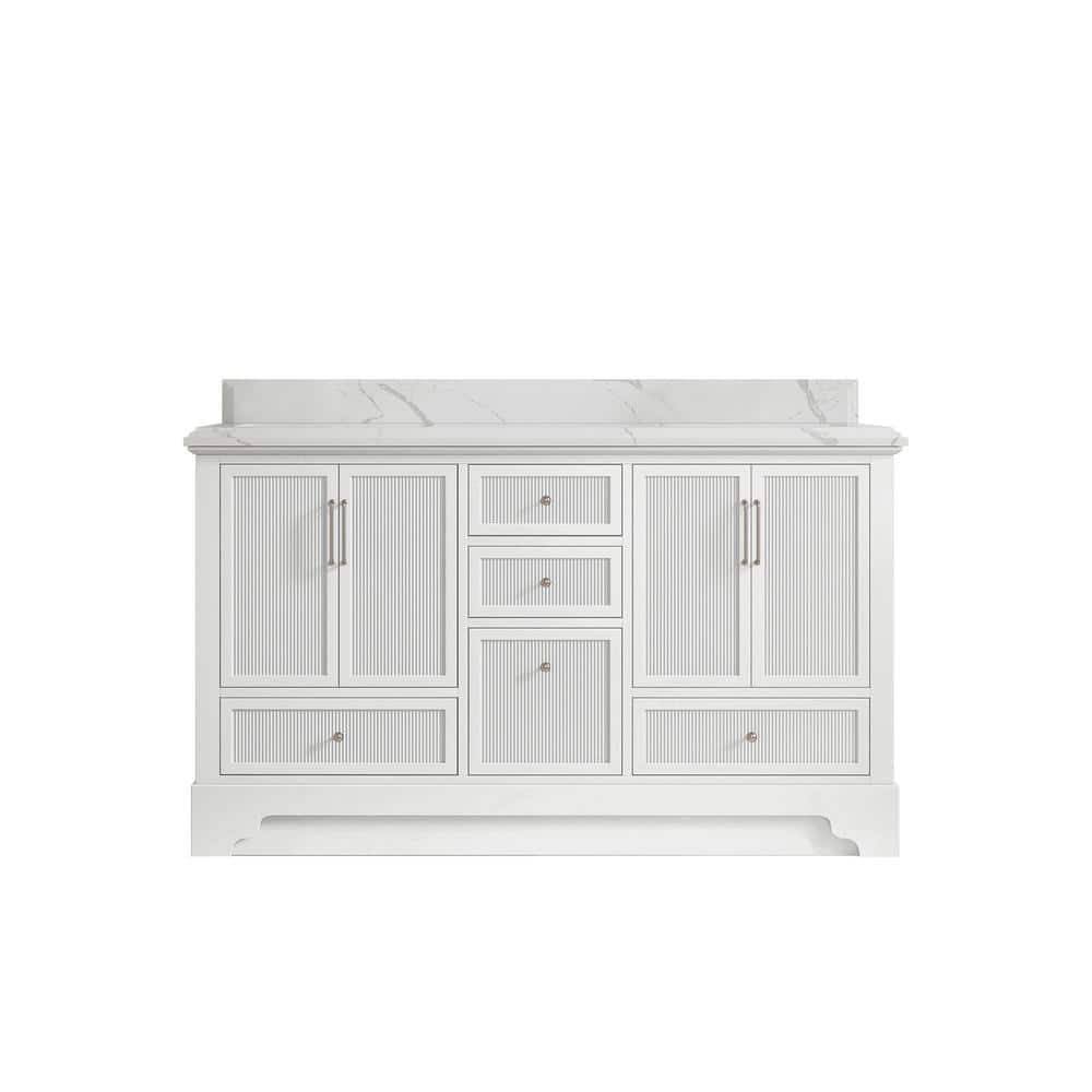 "Alys 60 in. W x 22 in. D x 36 in. H Double Sink Bath Vanity in White with 1.5"" Calacatta Laza Quartz Top" price history on PriceWatchPro