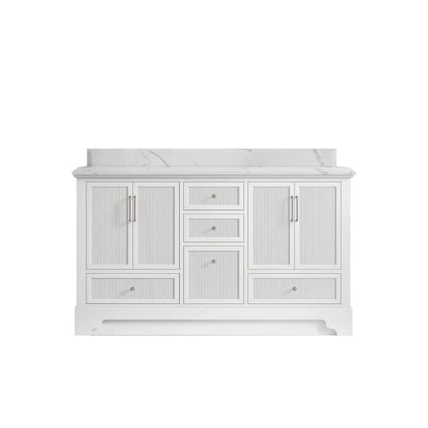 Willow Collections Alys 60 in. W x 22 in. D x 36 in. H Double Sink Bath Vanity in White with 1.5" Calacatta Laza Quartz Top