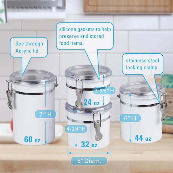 Kitchen Canister Set 4 Piece Stainless Steel Containers Air Tight