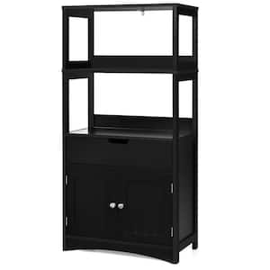 24 in. W x 13 in. D x 48 in. H Black Bathroom Storage Linen Cabinet with Drawer and Shelf