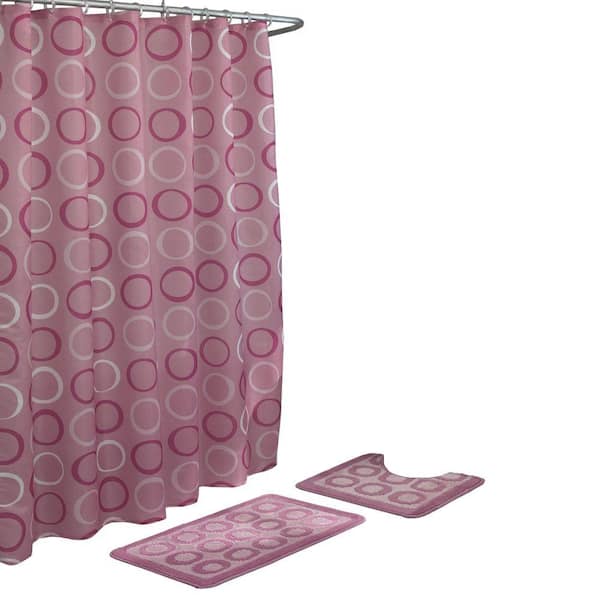 Bath Fusion Terrell Dusty Rose 15 Piece, Pink And Beige Shower Curtain Set