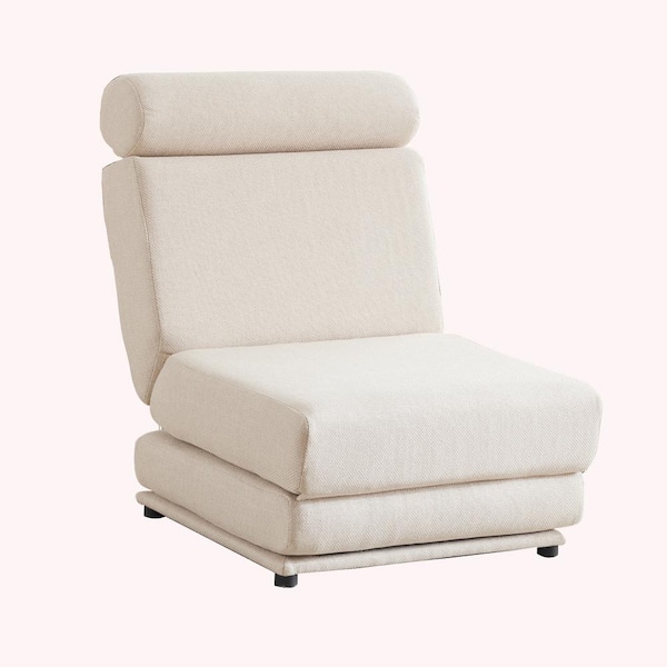 Logmey 27.5 in. Cream White Solid Linen Single Size Sleeper Convertible Folding Sofa Bed