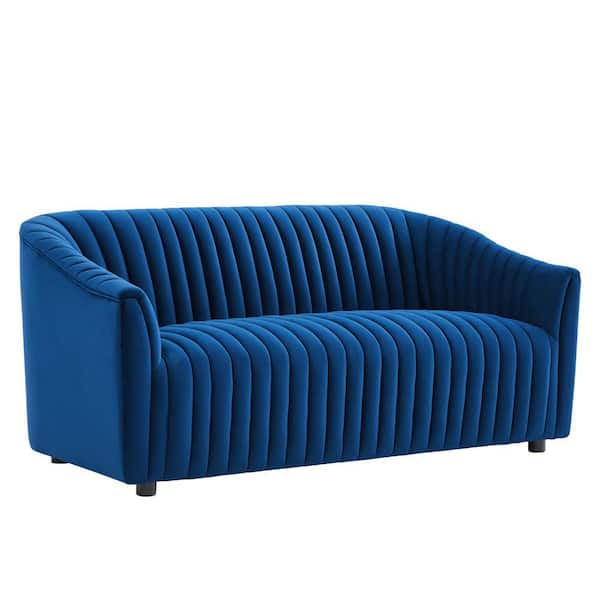 MODWAY Announce 67.5in Performance Velvet Channel Tufted Loveseat in Navy Seats 3