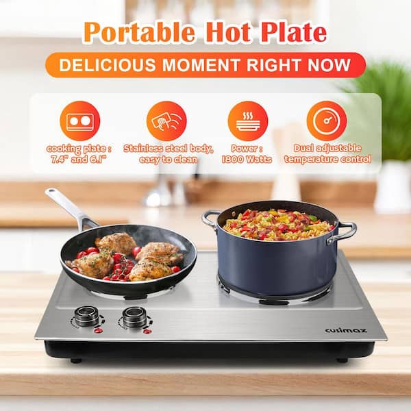 2-Burner 7.4 in. Silver Electric Hot Plate with Double Crystallite Glass Plate