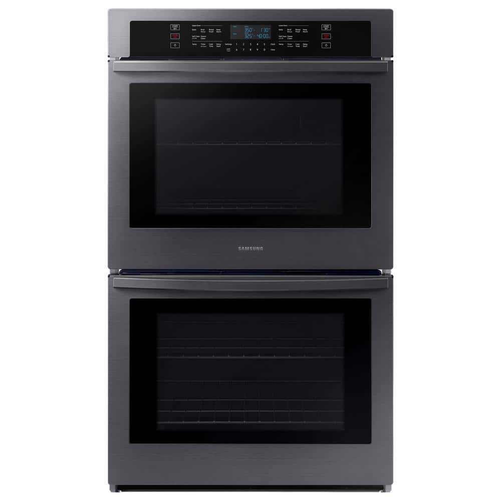 Samsung 30 in. 5.1/5.1 cu. ft. Wi-Fi Connected Double Electric Wall Oven in Black Stainless Steel, Fingerprint Resistant Black Stainless Steel