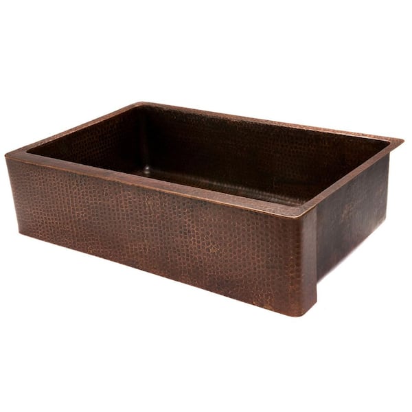 Undermount Hammered Copper 35 in. 0-Hole Single Bowl Kitchen Apron Sink in Oil Rubbed Bronze