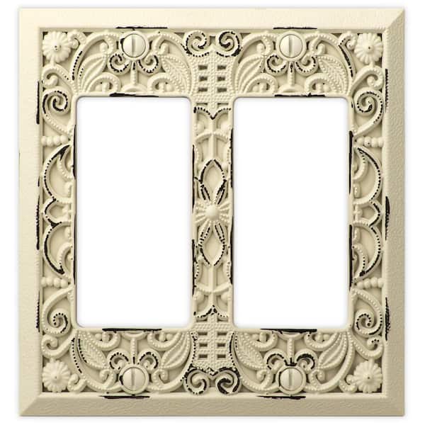 Filigree 2 Gang Rocker Metal Wall Plate - Antique White