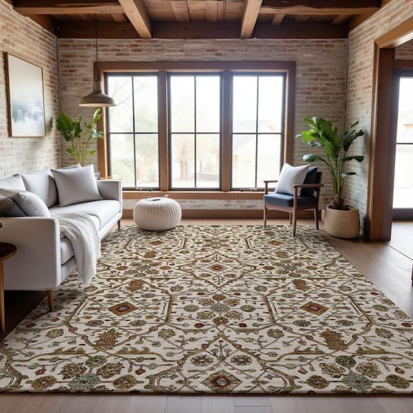 Mayfield Premium Machine Washable Abstract AMF1130 Ivory 5 ft. x 7 ft. 6 in. Area Rug