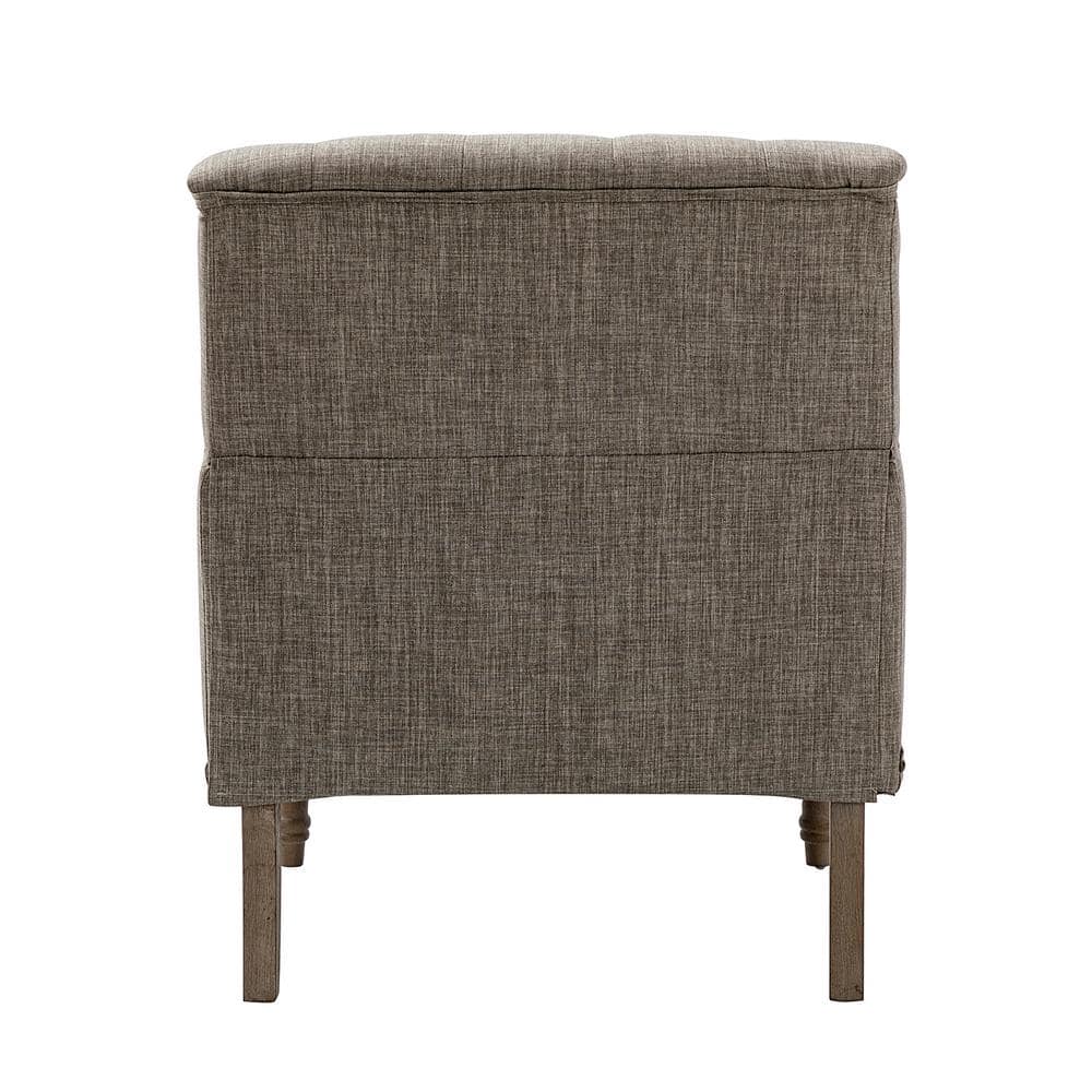Gray Tufted Polyester Accent Chair with Nailhead Trim and Wooden Legs