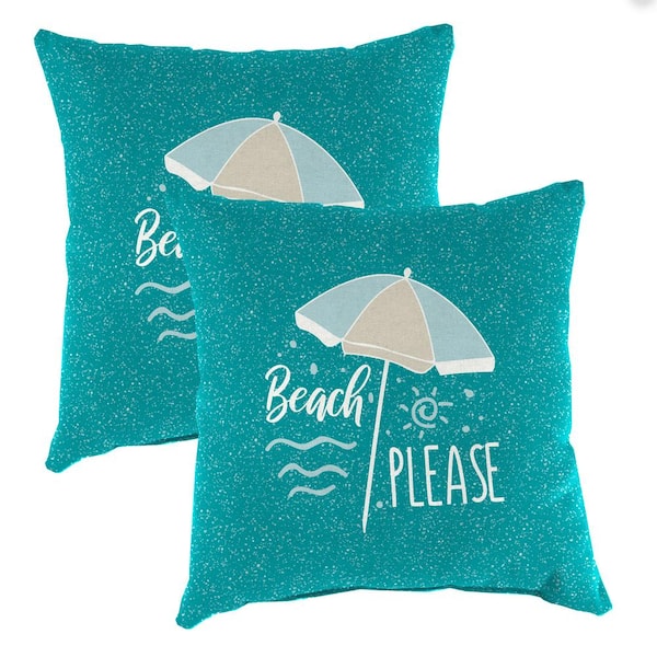 Jordan Manufacturing 16 in. L x 16 in. W x 4 in. T Square Outdoor Throw Pillow in Beach Please Umbrella (2-Pack)