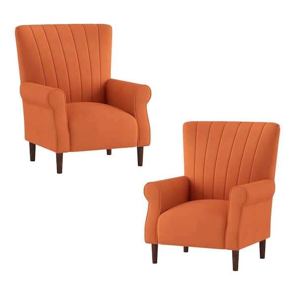 EVERGLADE HOME Carlson Orange Velvet Club Channel Tufted Back Accent Chair (Set of 2)