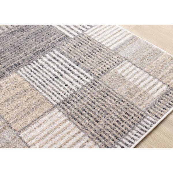 Velora Collections 8 ft. x 11 ft. Grey Distressed, Geometric, Stripes Indoor Area Rug