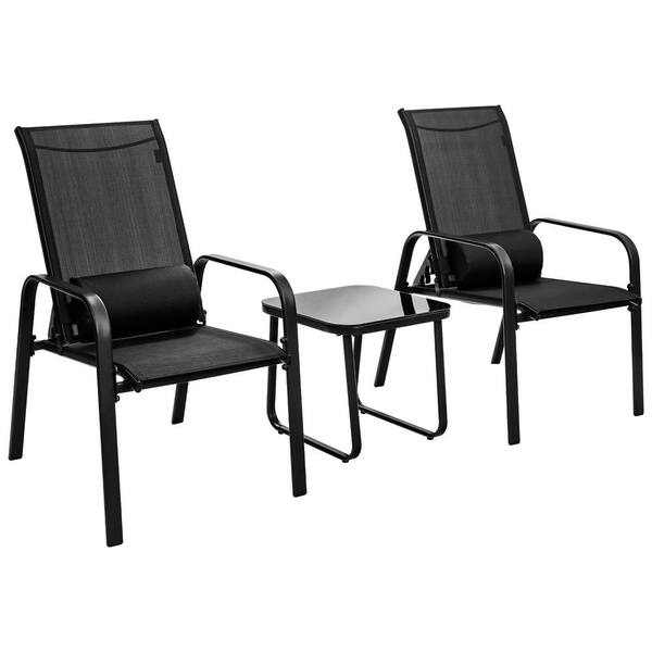 HONEY JOY 3Piece Black Metal Patio Conversation Set Adjustable Back