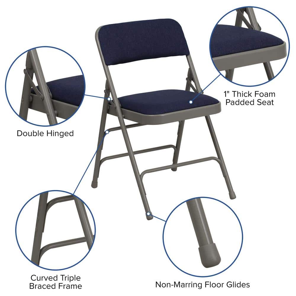 Navy Fabric Metal Folding Reception Chair with Padded Seat