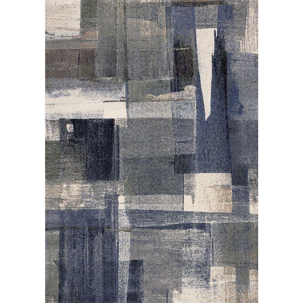 Aethera Collections 8' x 11' (7'10" x 10'10") Blue Distressed, Organic Indoor Area Rug