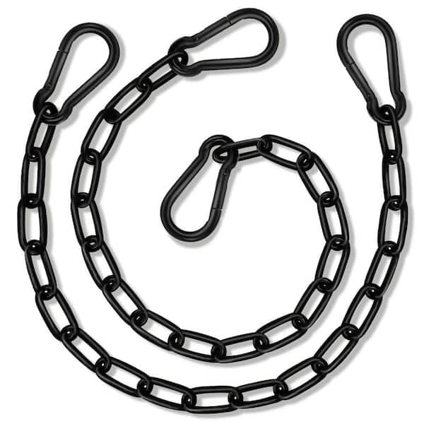 25.6 in. 660 lb. Capacity Hanging Swing Chain with 4 Carabiners for Punching Bags, Swing Chairs, Black (2-Pack)