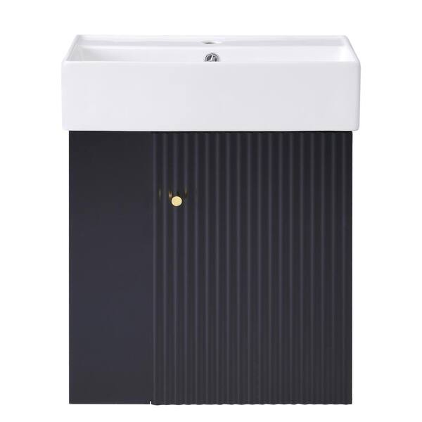 21.6 in. W x 12.2 in. D x 26.4 in. H Single Sink Wall-Mounted Bath Vanity in Black with White Ceramic Top